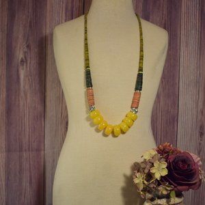 Loft Long Multicolored Chunky Wood Bead Necklace
